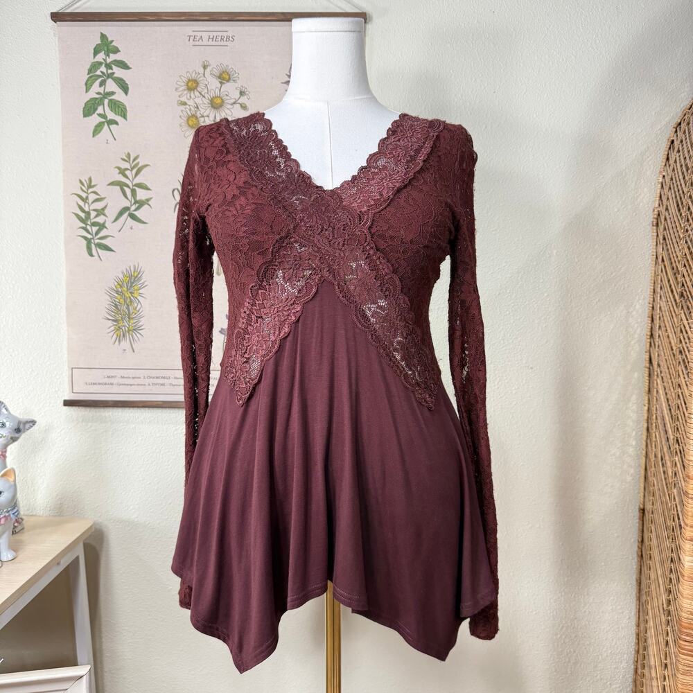 Asymmetric Hem Sheer Lace Top Forest Fairy Grunge Whimsy Nymphette Whimsigoth S